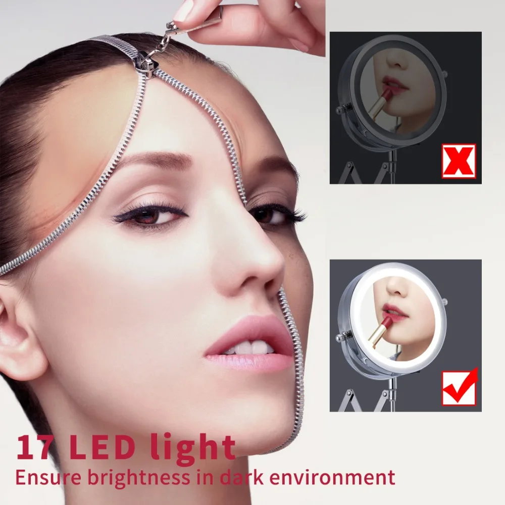 Lusterko kosmetyczne z podświetleniem led 6 Cal 1X/5X naścienne regulowane