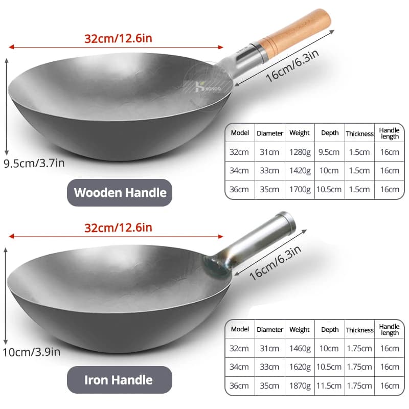 Konco Iron Wok tradycyjny ręcznie młotkowany żelazny Wok