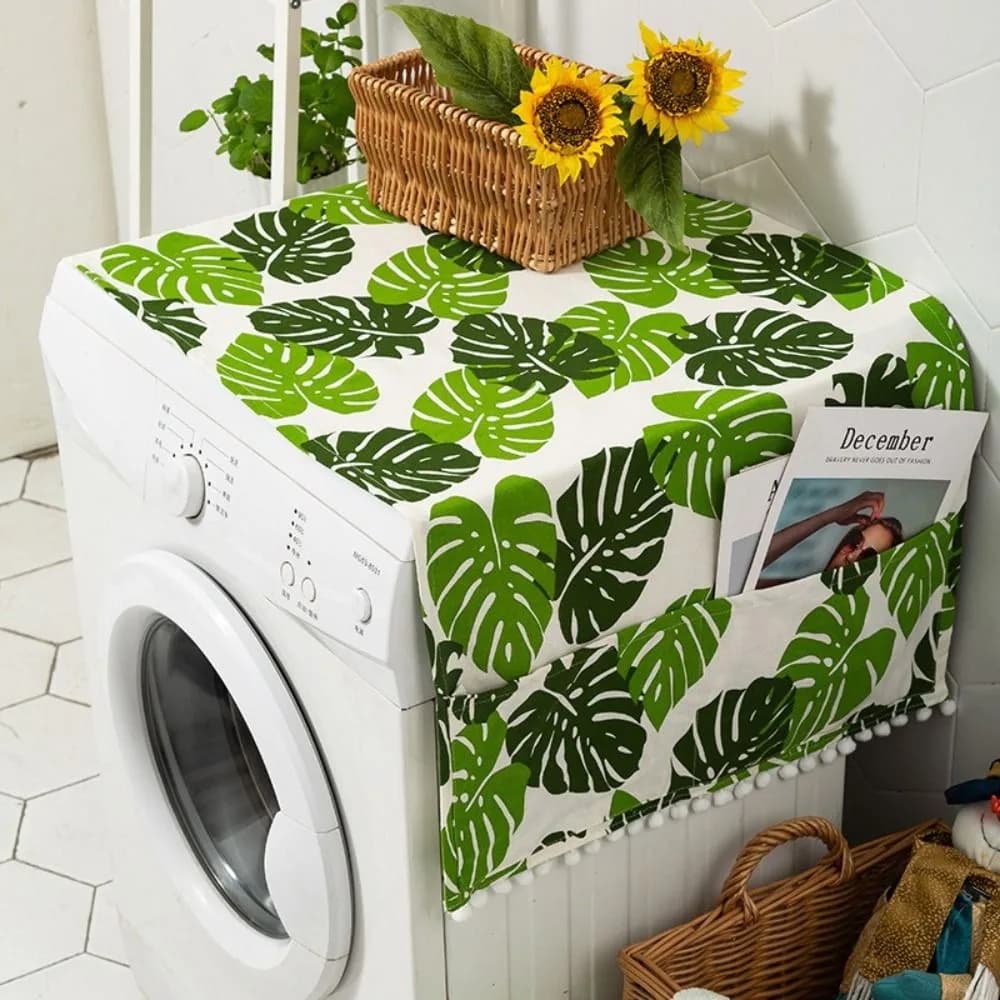 Dekoracyjny pokrowiec przeciwkurzowy na kuchenkę mikrofalową, pralkę – liście tropikalne, styl nordic
