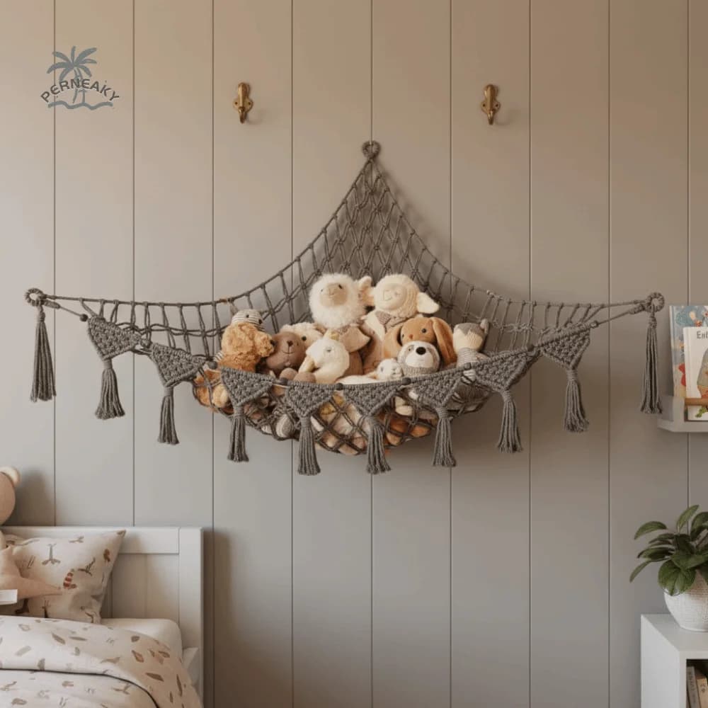 Hamak na pluszaki do pokoju dziecka – siatka na maskotki organizer ścienny