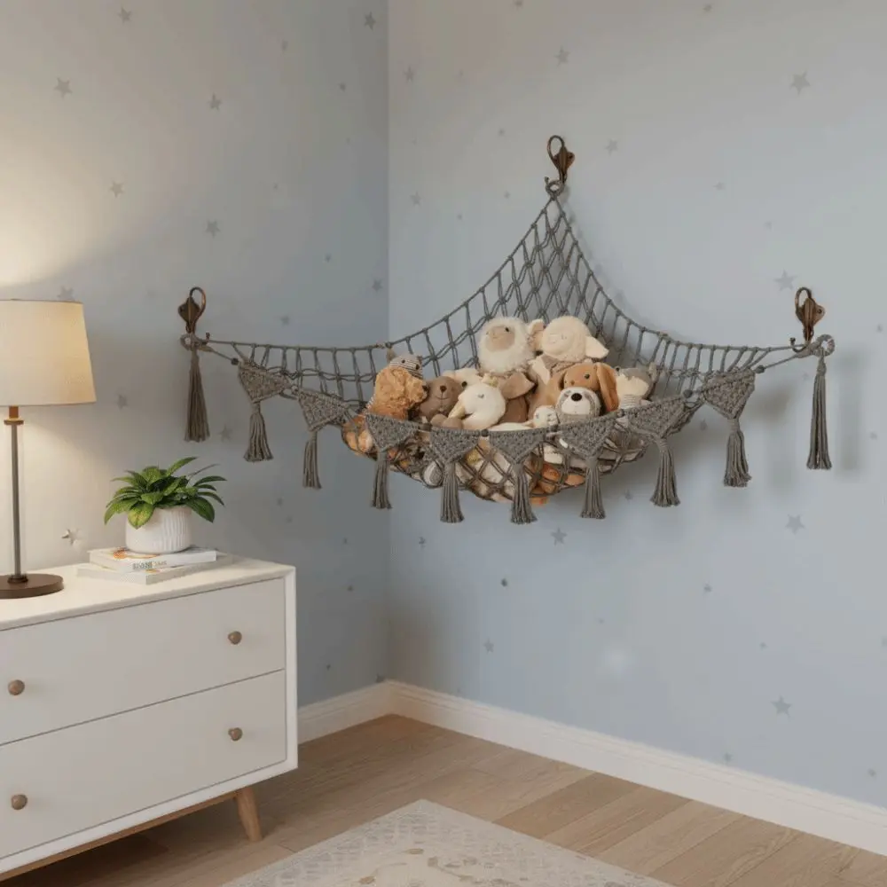 Hamak na pluszaki do pokoju dziecka – siatka na maskotki organizer ścienny