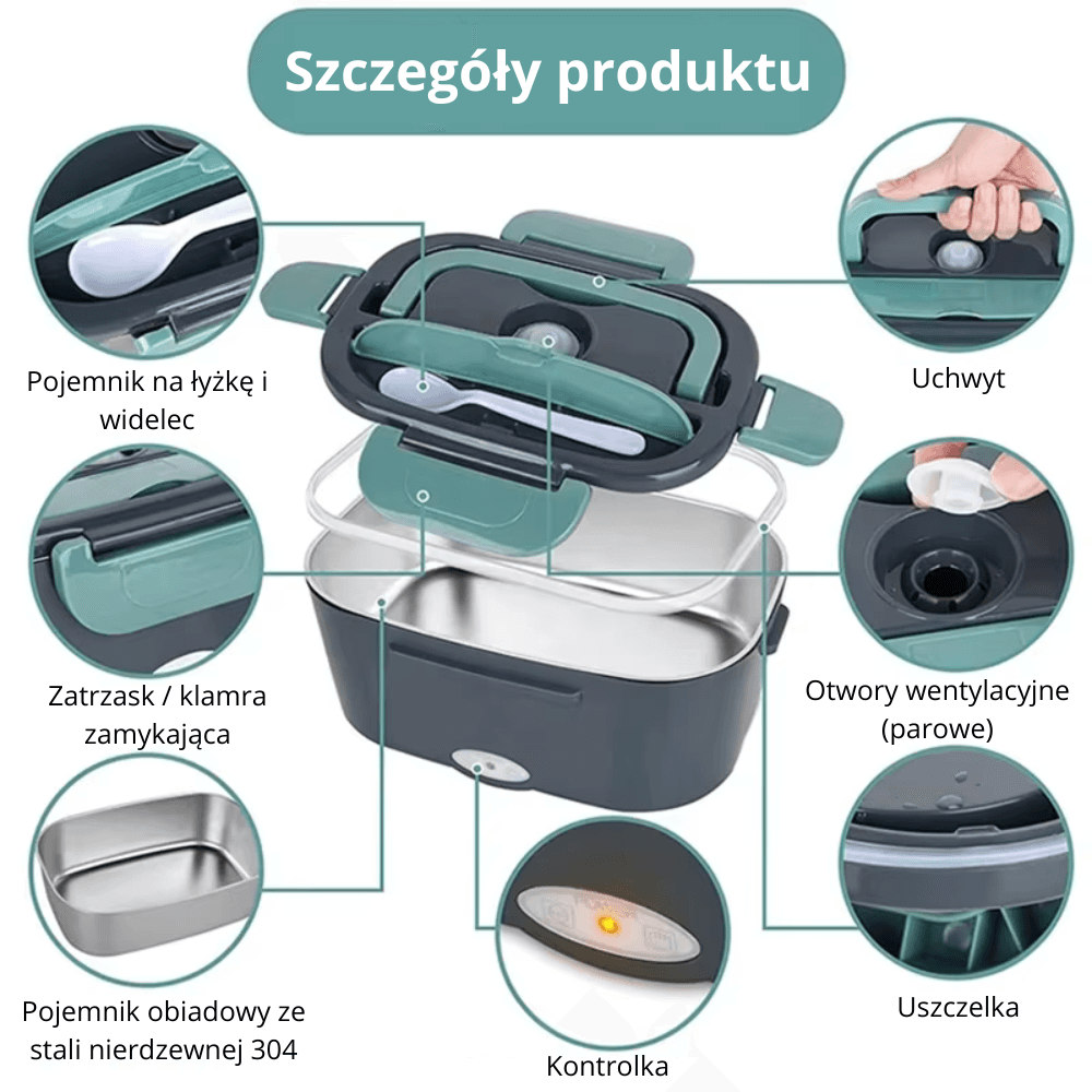 Elektryczny Lunch Box 1,5 L z Podgrzewaczem - Idealny dla Podróżujących i Kierowców!